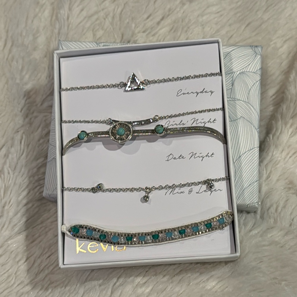 Kevia Jordan five piece silver bracelet jewelry set turquoise NIB